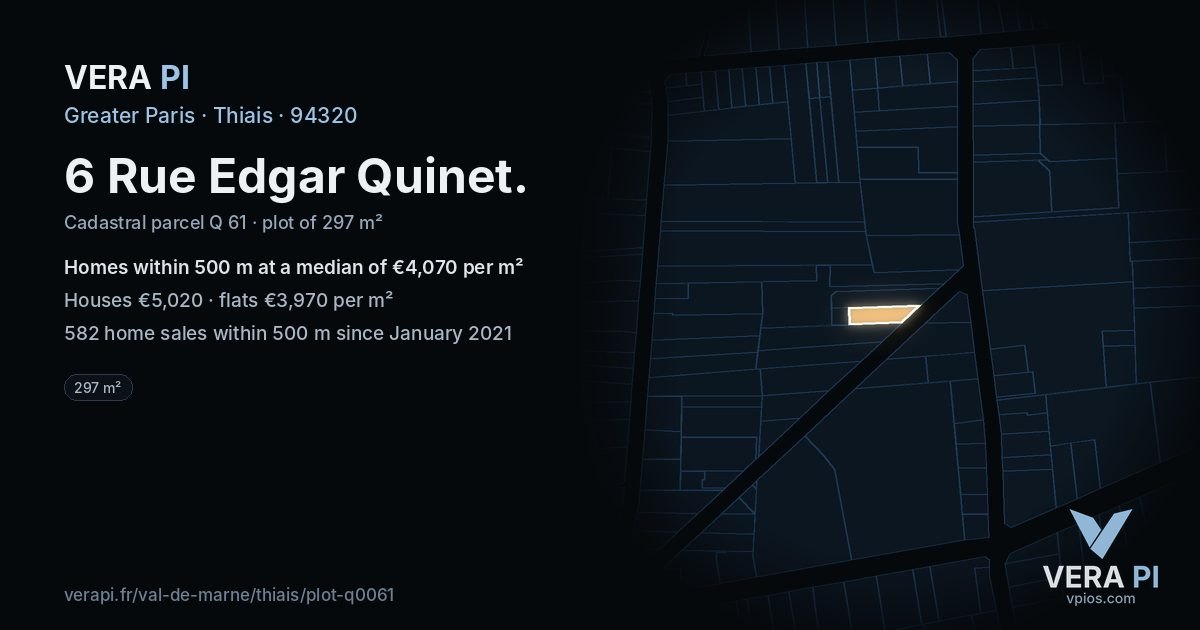 6 Rue Edgar Quinet, Thiais at night – the plot lit, the parcels around coloured by the prices near them
