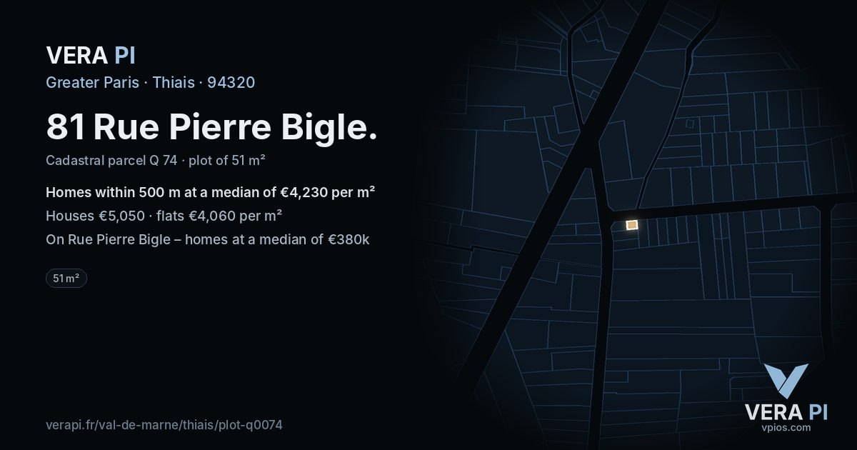 81 Rue Pierre Bigle, Thiais at night – the plot lit, the parcels around coloured by the prices near them
