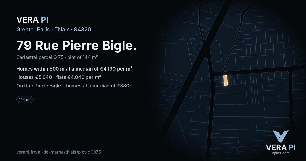 79 Rue Pierre Bigle, Thiais at night – the plot lit, the parcels around coloured by the prices near them