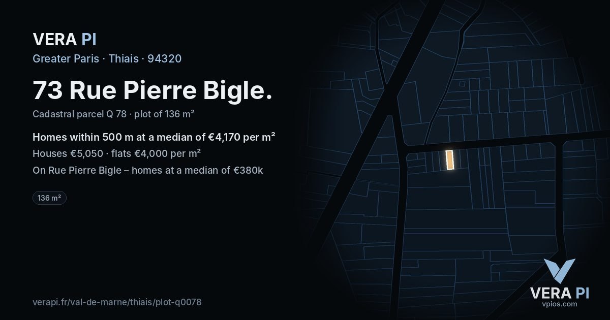 73 Rue Pierre Bigle, Thiais at night – the plot lit, the parcels around coloured by the prices near them
