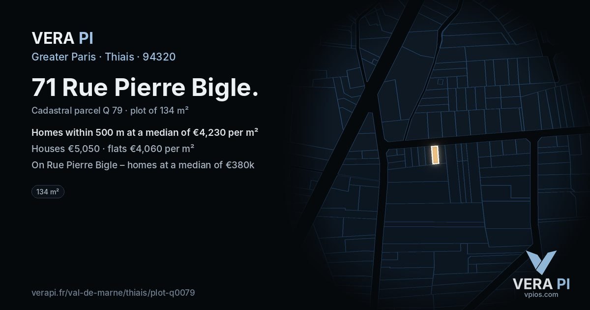 71 Rue Pierre Bigle, Thiais at night – the plot lit, the parcels around coloured by the prices near them