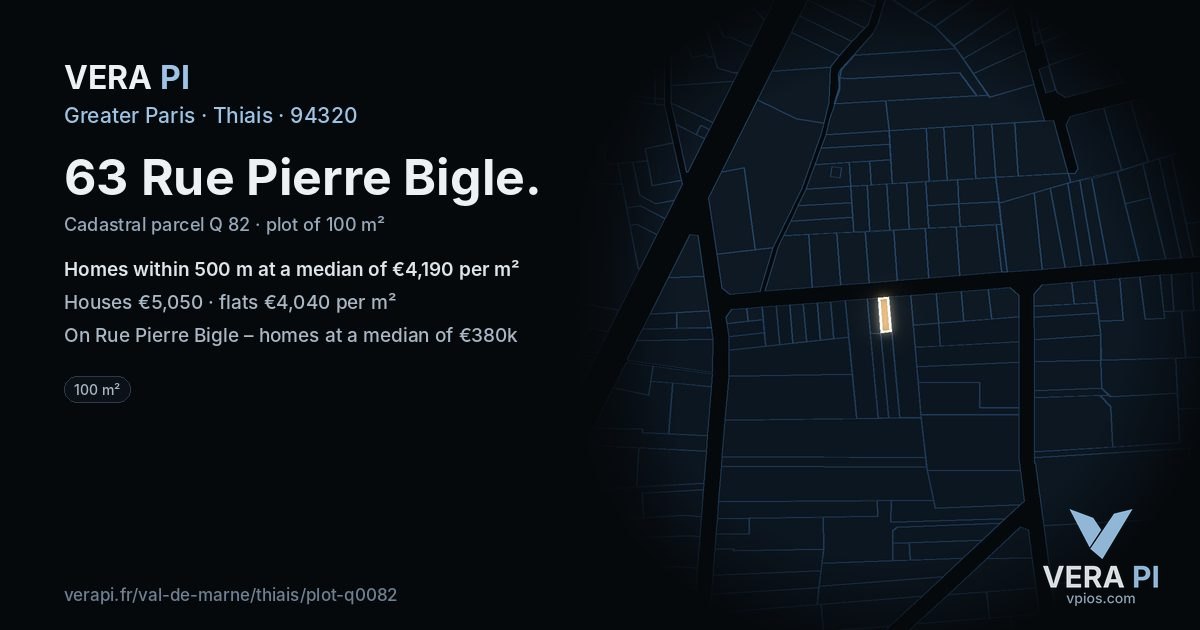 63 Rue Pierre Bigle, Thiais at night – the plot lit, the parcels around coloured by the prices near them