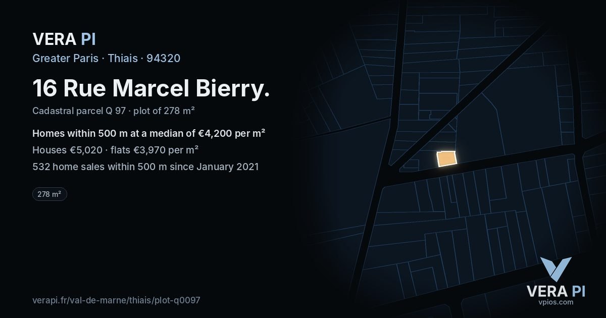 16 Rue Marcel Bierry, Thiais at night – the plot lit, the parcels around coloured by the prices near them