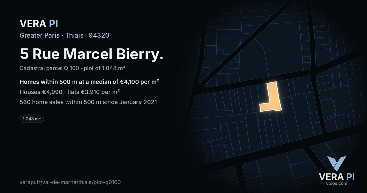 5 Rue Marcel Bierry, Thiais at night – the plot lit, the parcels around coloured by the prices near them