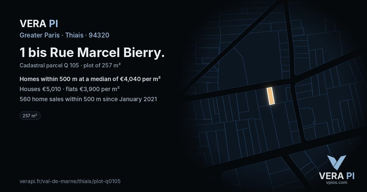1 bis Rue Marcel Bierry, Thiais at night – the plot lit, the parcels around coloured by the prices near them