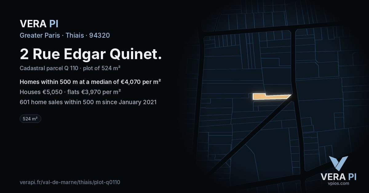 2 Rue Edgar Quinet, Thiais at night – the plot lit, the parcels around coloured by the prices near them