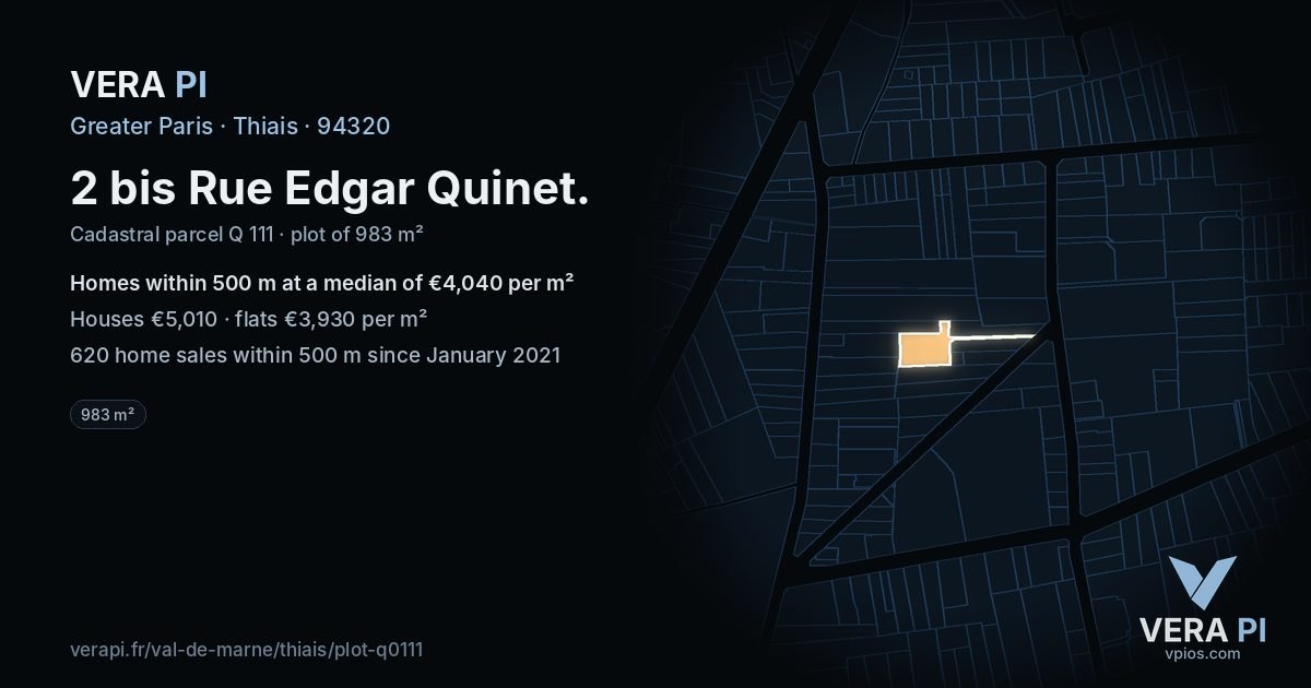 2 bis Rue Edgar Quinet, Thiais at night – the plot lit, the parcels around coloured by the prices near them