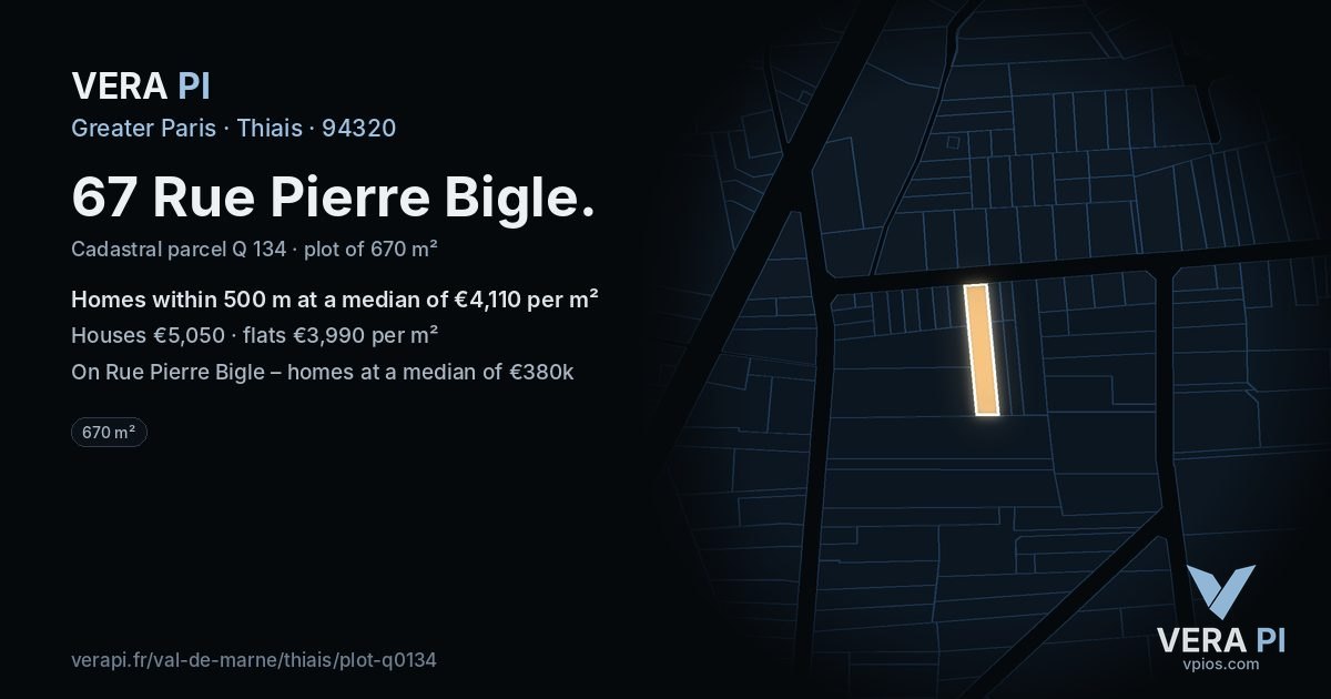 67 Rue Pierre Bigle, Thiais at night – the plot lit, the parcels around coloured by the prices near them