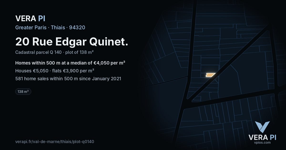 20 Rue Edgar Quinet, Thiais at night – the plot lit, the parcels around coloured by the prices near them