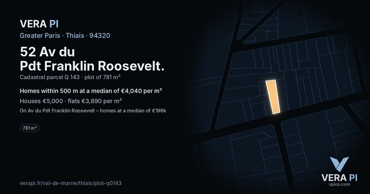 52 Av du Pdt Franklin Roosevelt, Thiais at night – the plot lit, the parcels around coloured by the prices near them