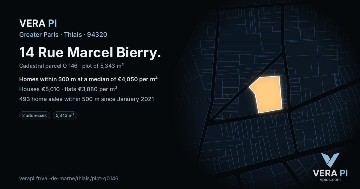 14 Rue Marcel Bierry, Thiais at night – the plot lit, the parcels around coloured by the prices near them