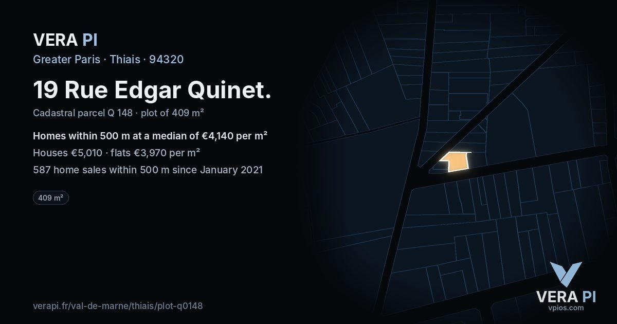 19 Rue Edgar Quinet, Thiais at night – the plot lit, the parcels around coloured by the prices near them