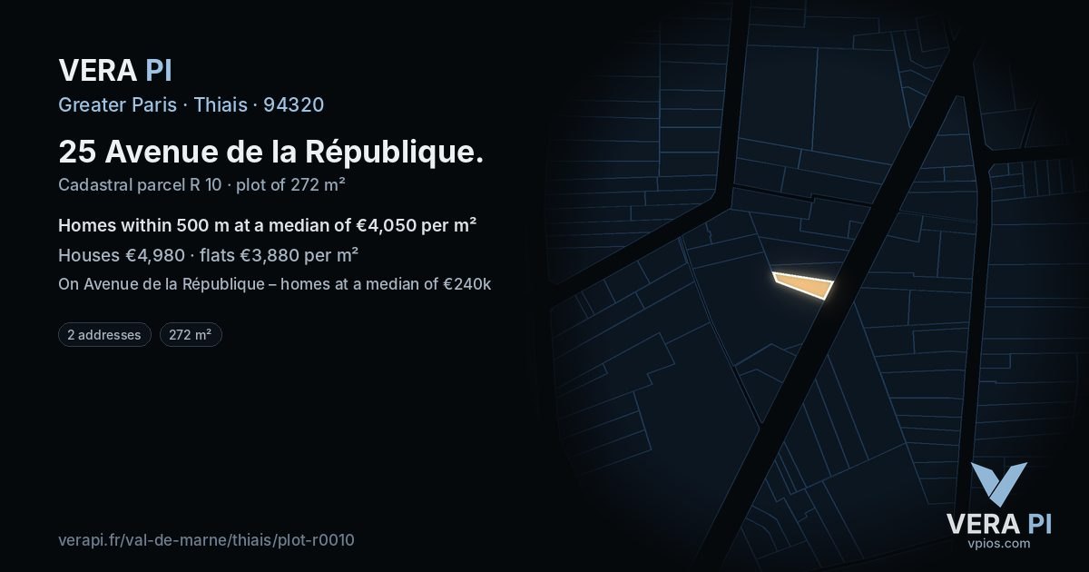 25 Avenue de la République, Thiais at night – the plot lit, the parcels around coloured by the prices near them