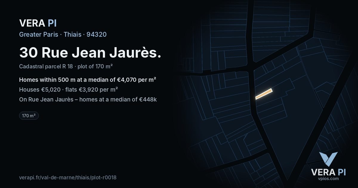 30 Rue Jean Jaurès, Thiais at night – the plot lit, the parcels around coloured by the prices near them
