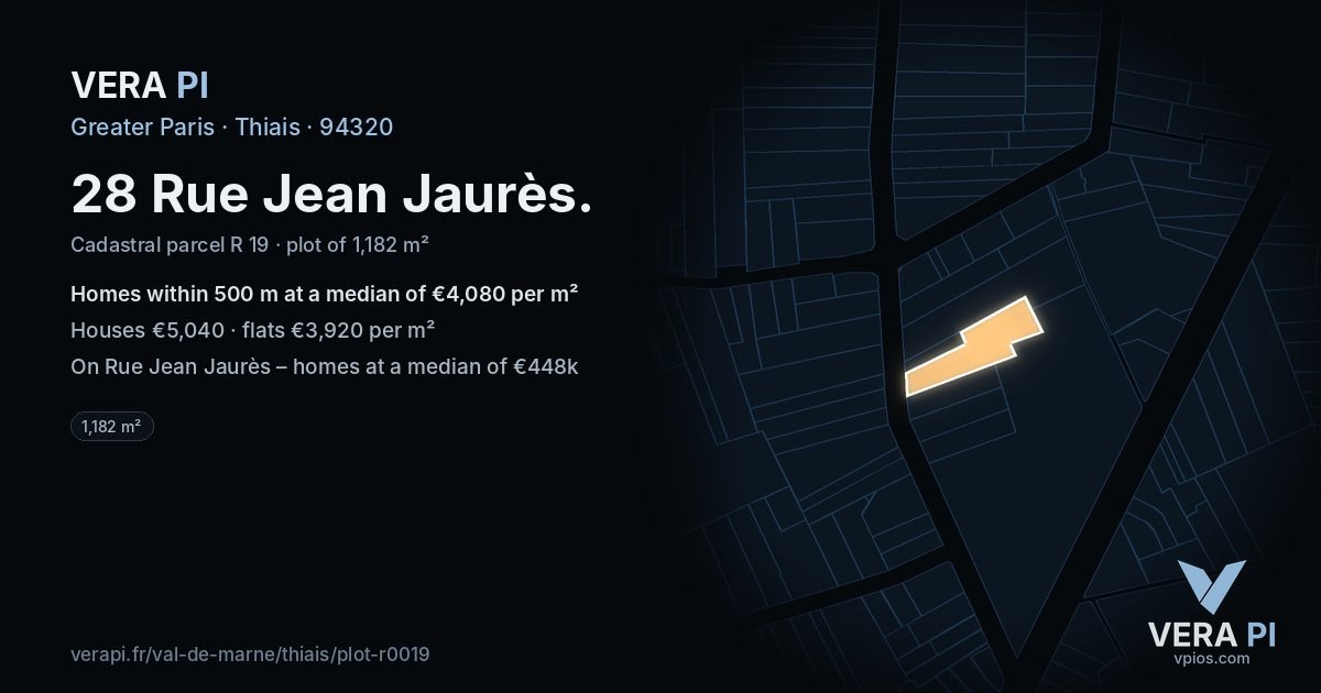 28 Rue Jean Jaurès, Thiais at night – the plot lit, the parcels around coloured by the prices near them