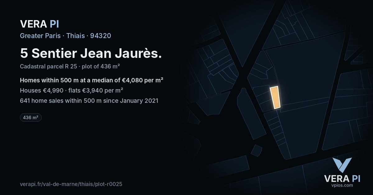 5 Sentier Jean Jaurès, Thiais at night – the plot lit, the parcels around coloured by the prices near them