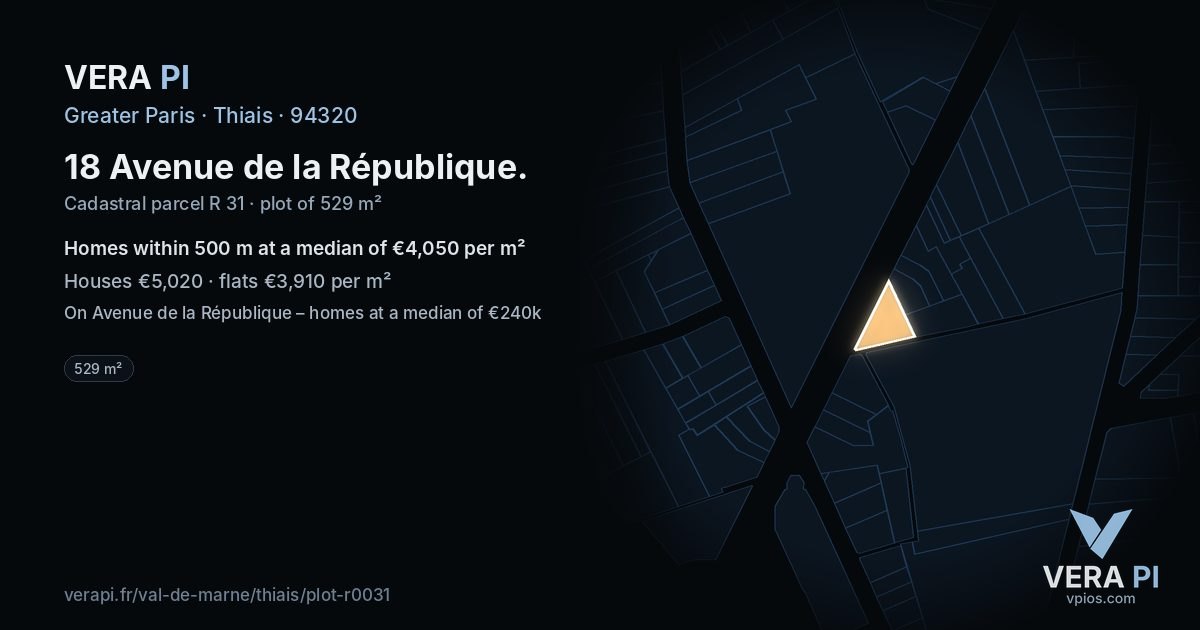 18 Avenue de la République, Thiais at night – the plot lit, the parcels around coloured by the prices near them