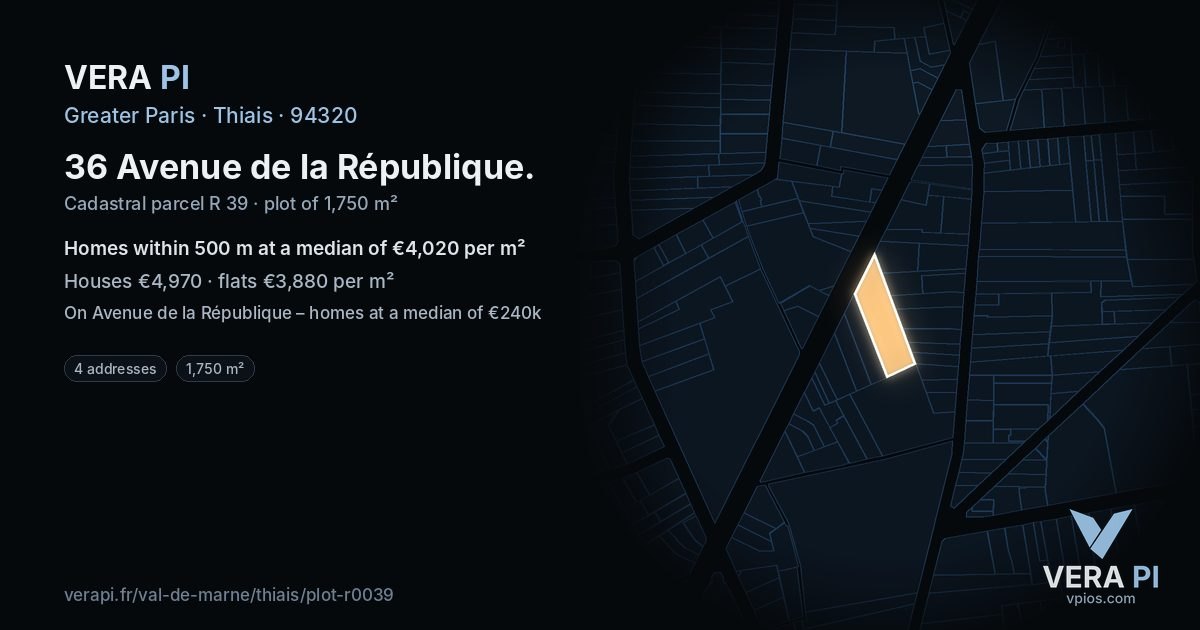 36 Avenue de la République, Thiais at night – the plot lit, the parcels around coloured by the prices near them