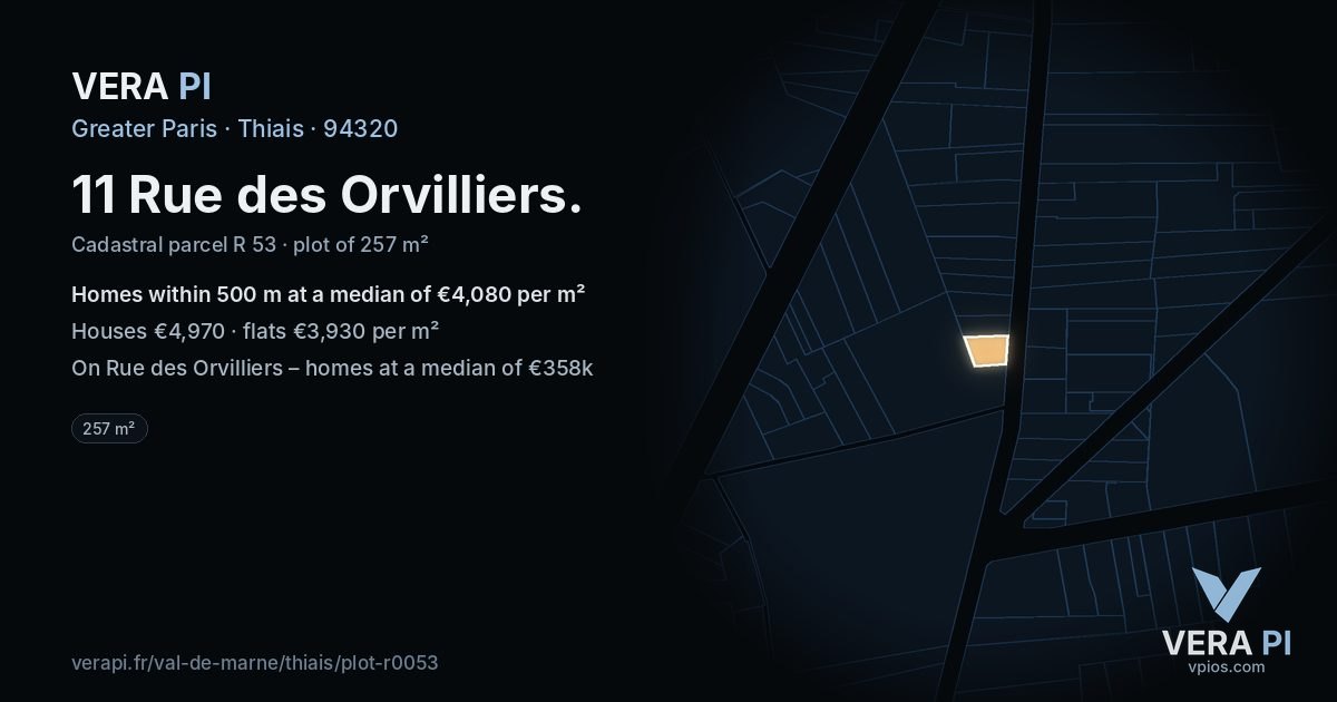 11 Rue des Orvilliers, Thiais at night – the plot lit, the parcels around coloured by the prices near them