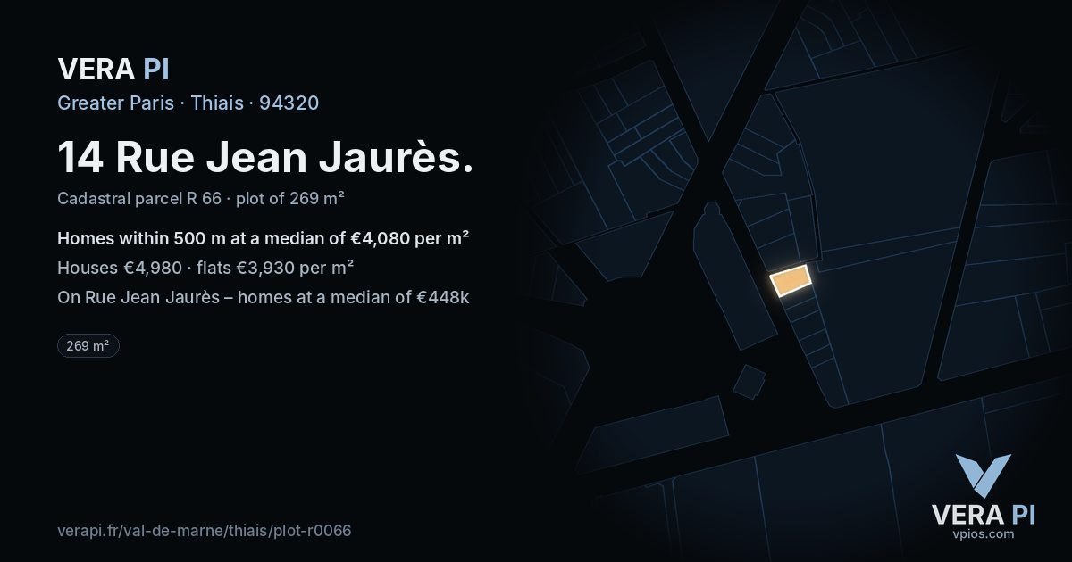 14 Rue Jean Jaurès, Thiais at night – the plot lit, the parcels around coloured by the prices near them