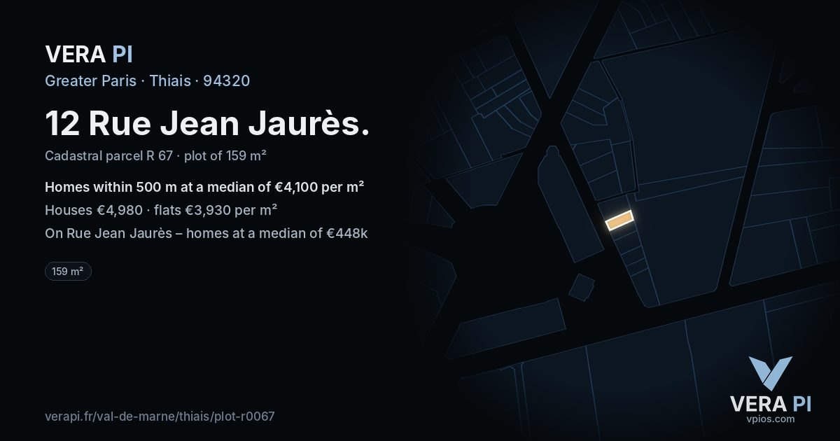 12 Rue Jean Jaurès, Thiais at night – the plot lit, the parcels around coloured by the prices near them