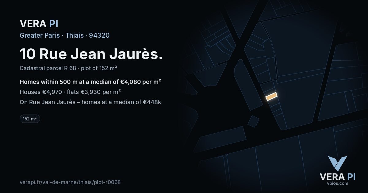 10 Rue Jean Jaurès, Thiais at night – the plot lit, the parcels around coloured by the prices near them