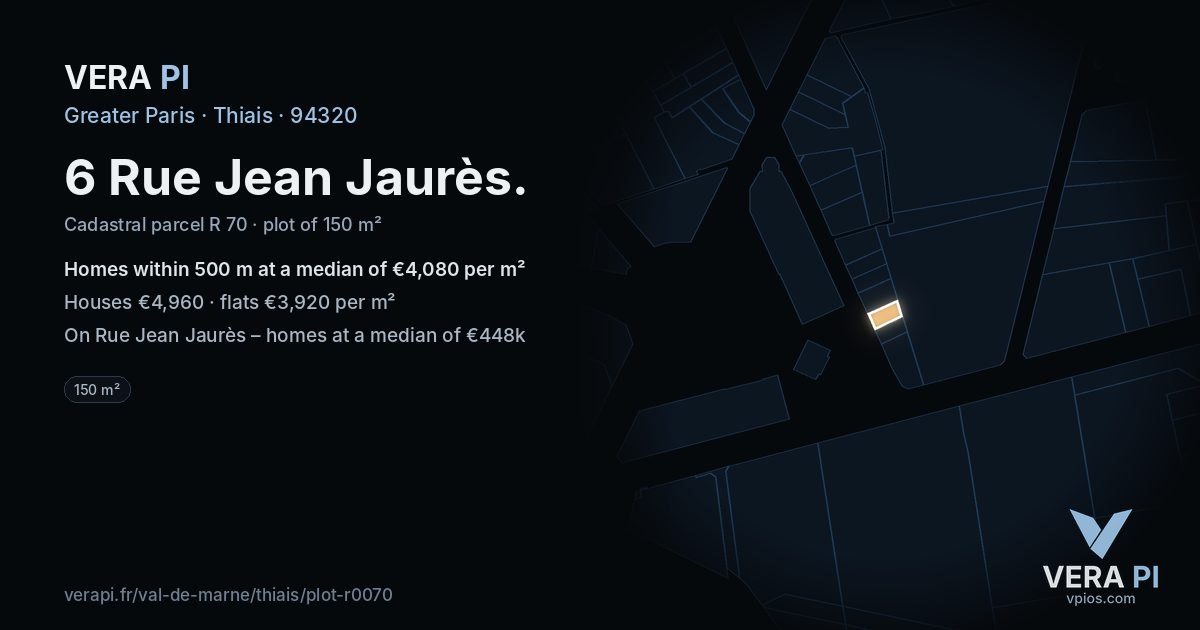 6 Rue Jean Jaurès, Thiais at night – the plot lit, the parcels around coloured by the prices near them