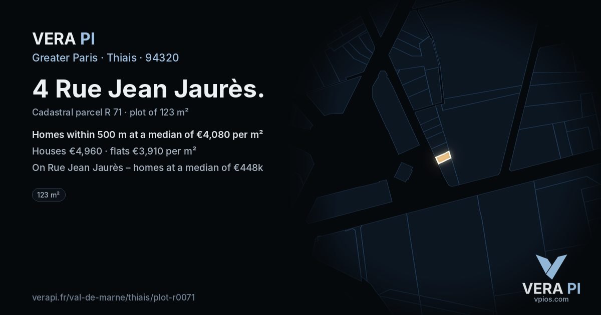 4 Rue Jean Jaurès, Thiais at night – the plot lit, the parcels around coloured by the prices near them