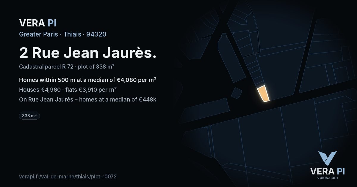 2 Rue Jean Jaurès, Thiais at night – the plot lit, the parcels around coloured by the prices near them