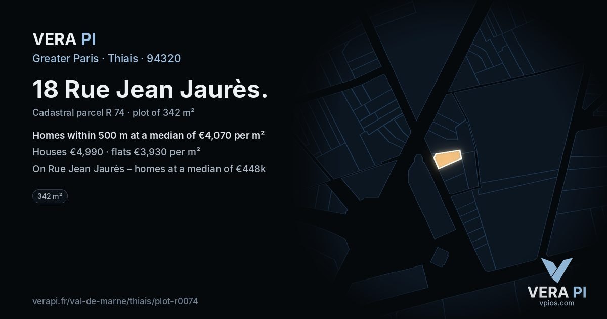 18 Rue Jean Jaurès, Thiais at night – the plot lit, the parcels around coloured by the prices near them