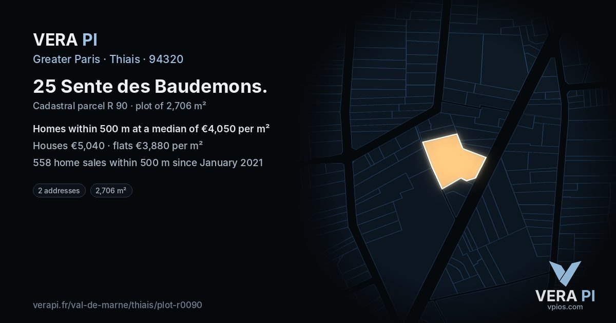 25 Sente des Baudemons, Thiais at night – the plot lit, the parcels around coloured by the prices near them