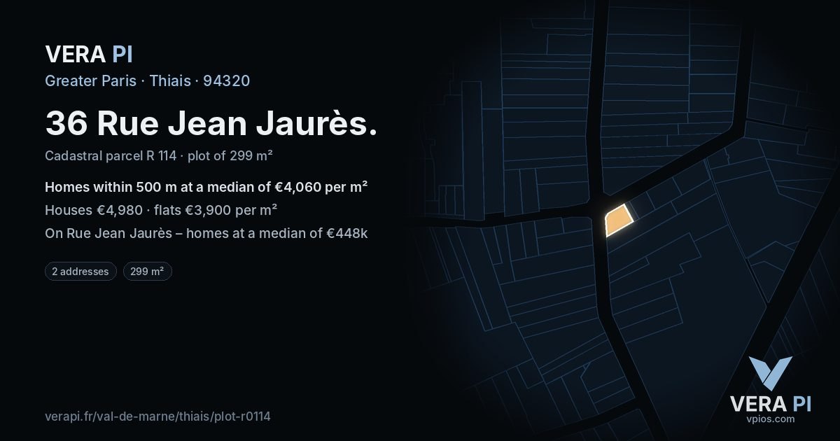 36 Rue Jean Jaurès, Thiais at night – the plot lit, the parcels around coloured by the prices near them