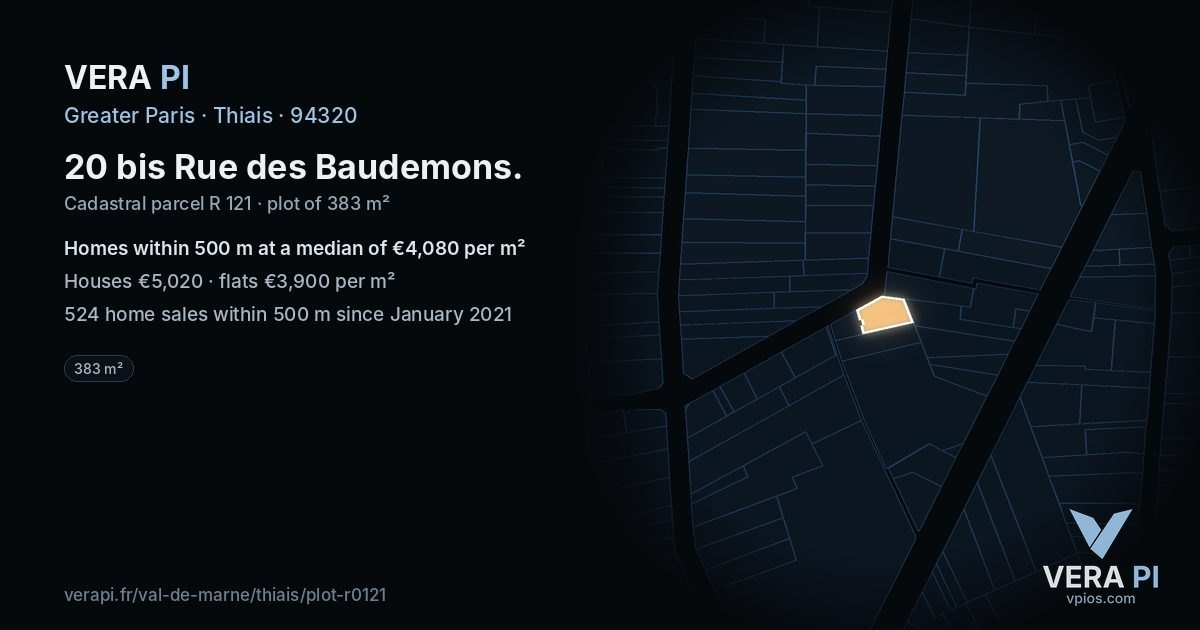 20 bis Rue des Baudemons, Thiais at night – the plot lit, the parcels around coloured by the prices near them
