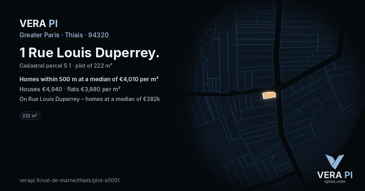 1 Rue Louis Duperrey, Thiais at night – the plot lit, the parcels around coloured by the prices near them