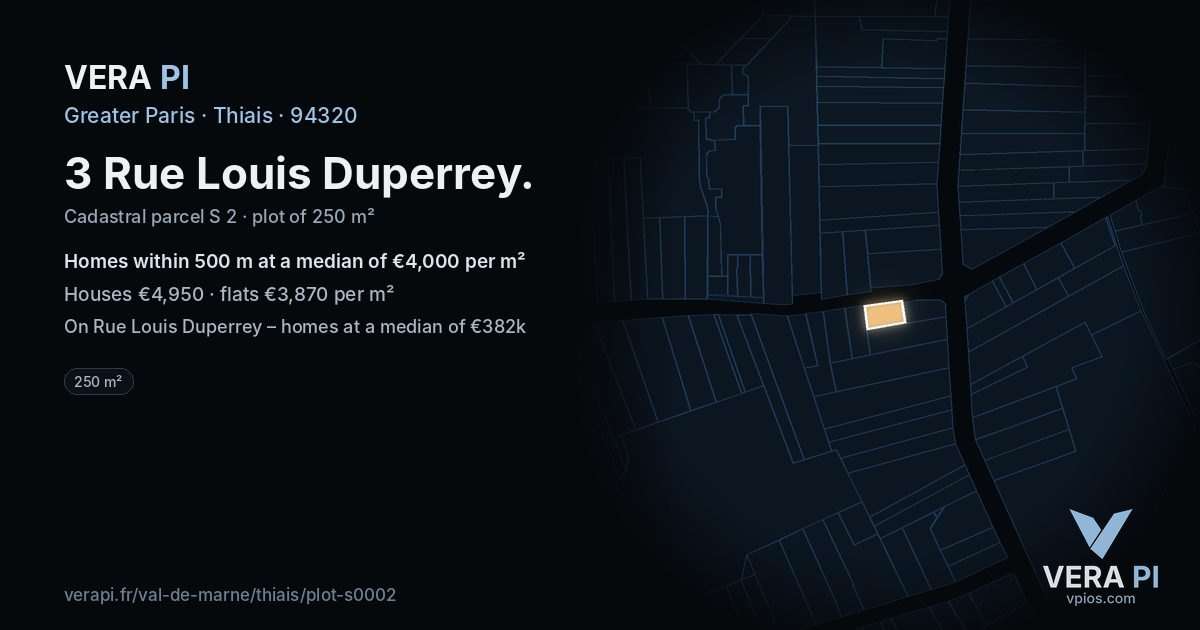 3 Rue Louis Duperrey, Thiais at night – the plot lit, the parcels around coloured by the prices near them