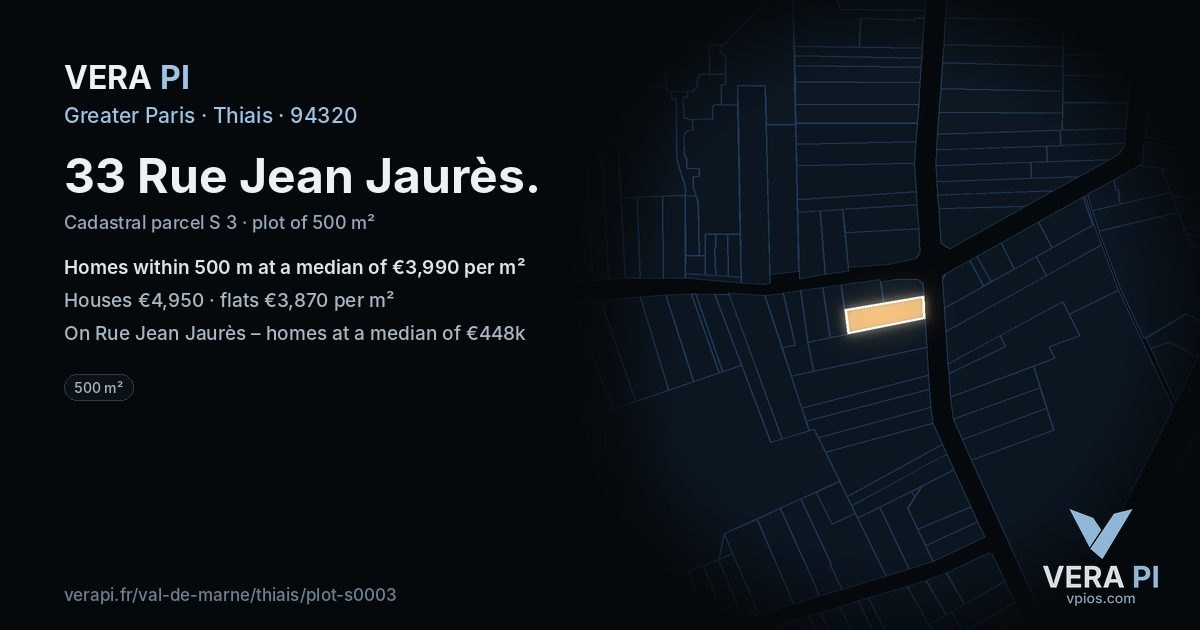 33 Rue Jean Jaurès, Thiais at night – the plot lit, the parcels around coloured by the prices near them