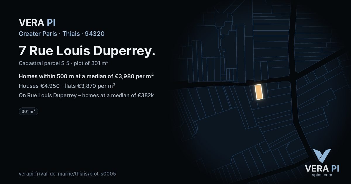 7 Rue Louis Duperrey, Thiais at night – the plot lit, the parcels around coloured by the prices near them