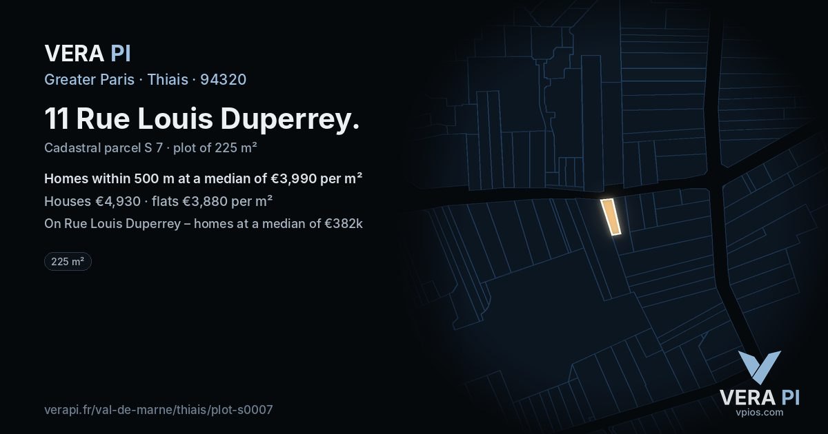 11 Rue Louis Duperrey, Thiais at night – the plot lit, the parcels around coloured by the prices near them