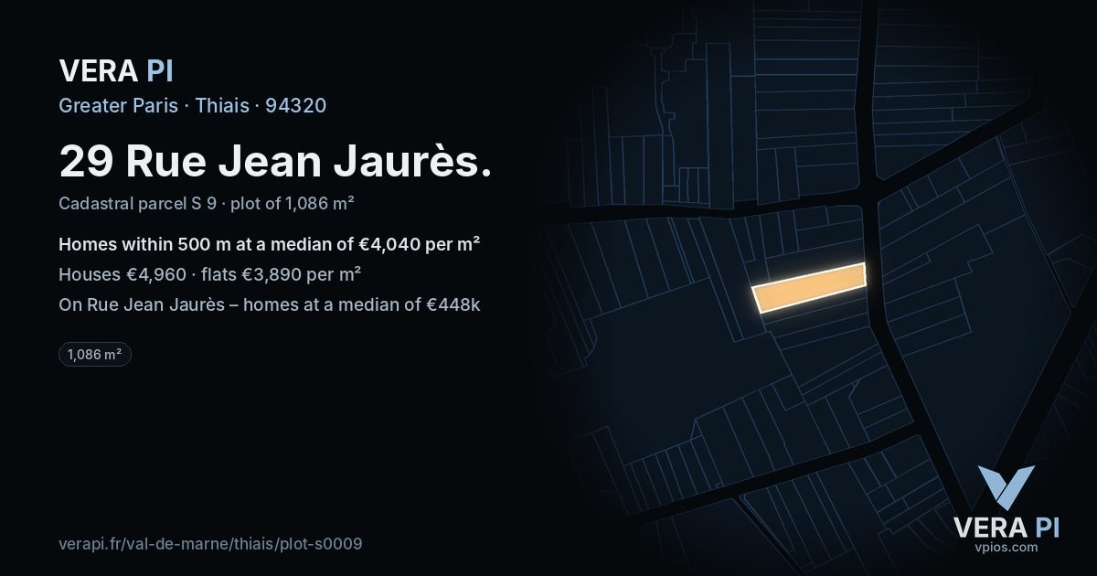 29 Rue Jean Jaurès, Thiais at night – the plot lit, the parcels around coloured by the prices near them