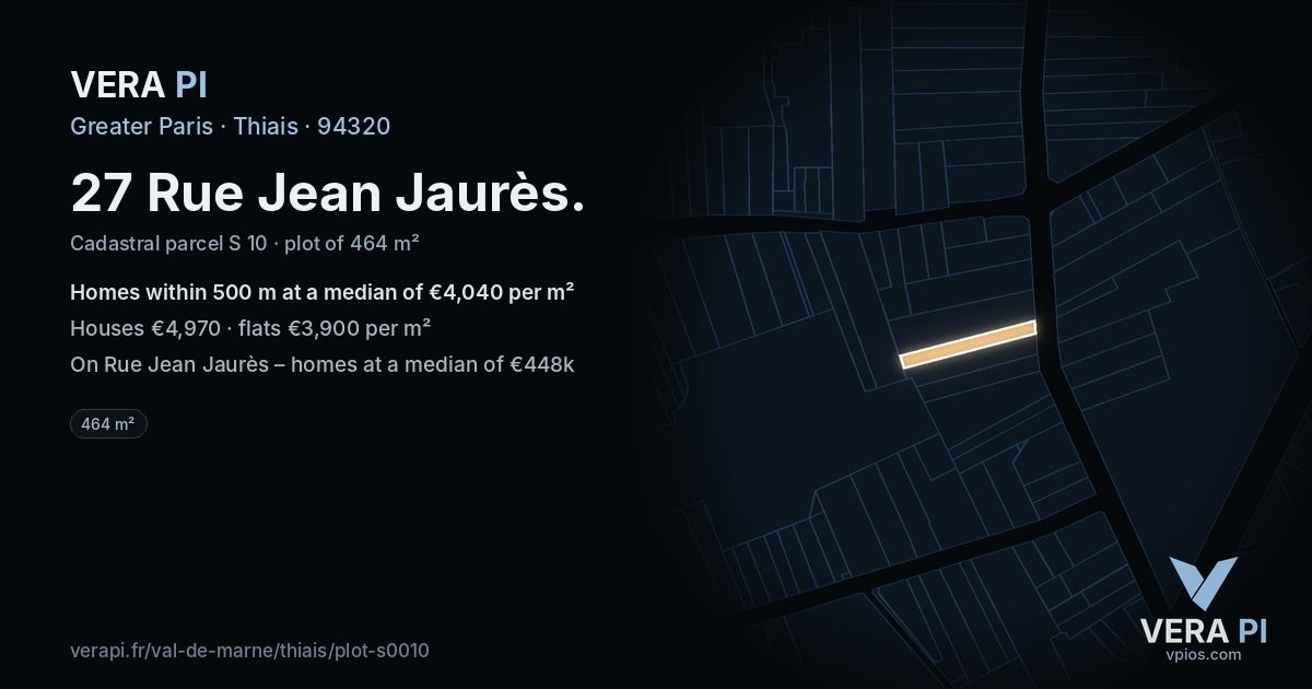 27 Rue Jean Jaurès, Thiais at night – the plot lit, the parcels around coloured by the prices near them