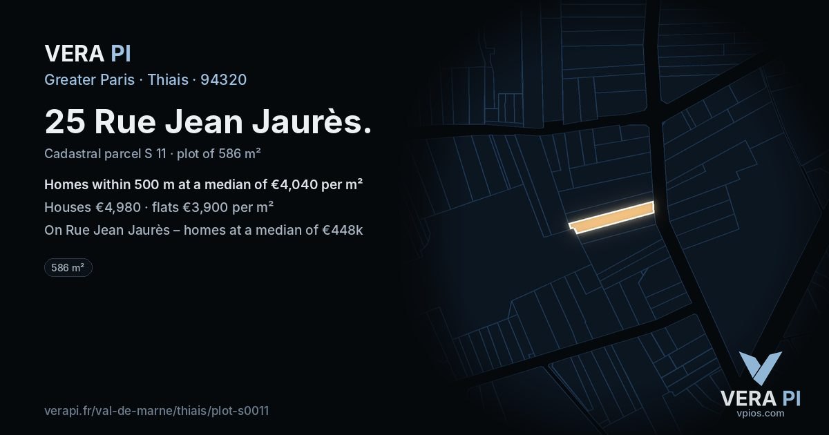 25 Rue Jean Jaurès, Thiais at night – the plot lit, the parcels around coloured by the prices near them