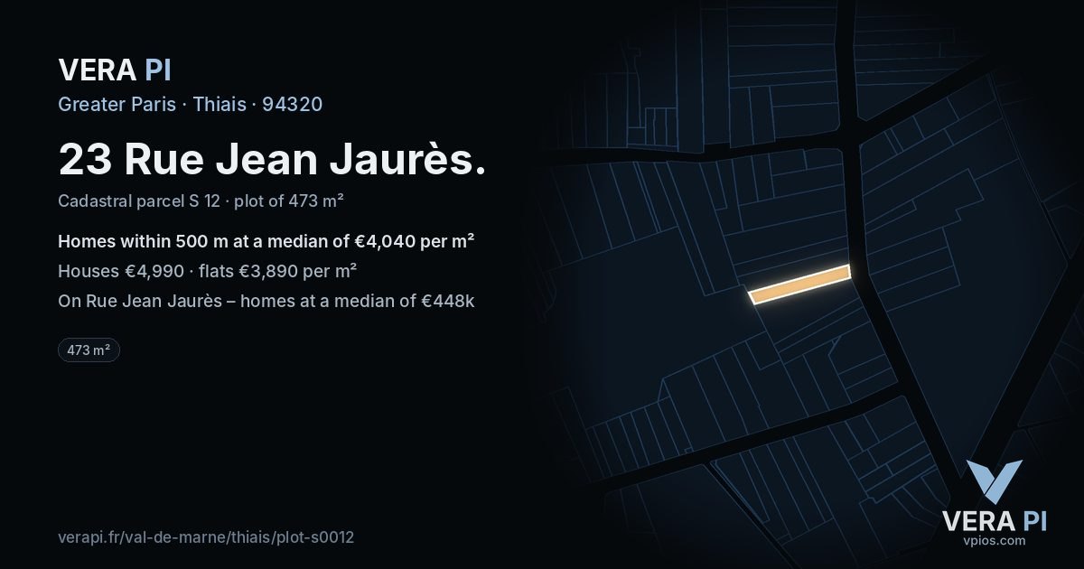23 Rue Jean Jaurès, Thiais at night – the plot lit, the parcels around coloured by the prices near them