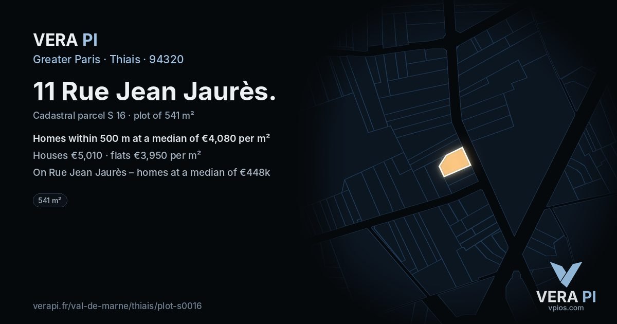 11 Rue Jean Jaurès, Thiais at night – the plot lit, the parcels around coloured by the prices near them