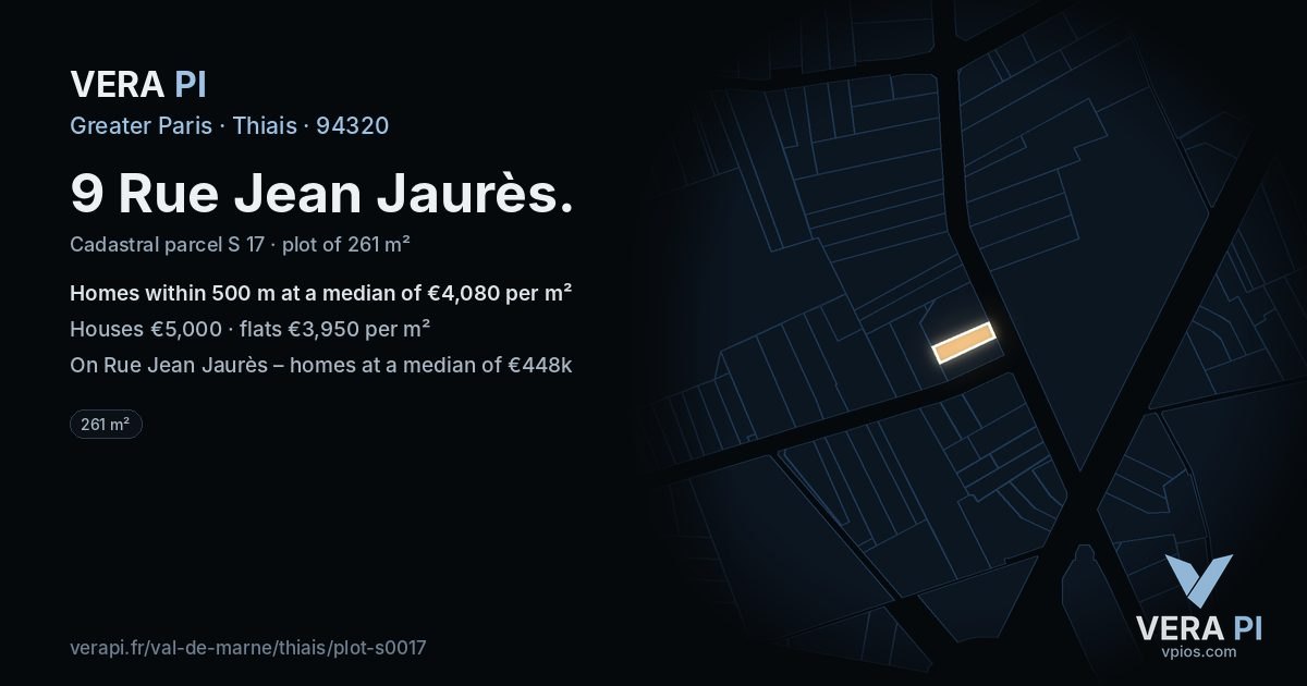 9 Rue Jean Jaurès, Thiais at night – the plot lit, the parcels around coloured by the prices near them