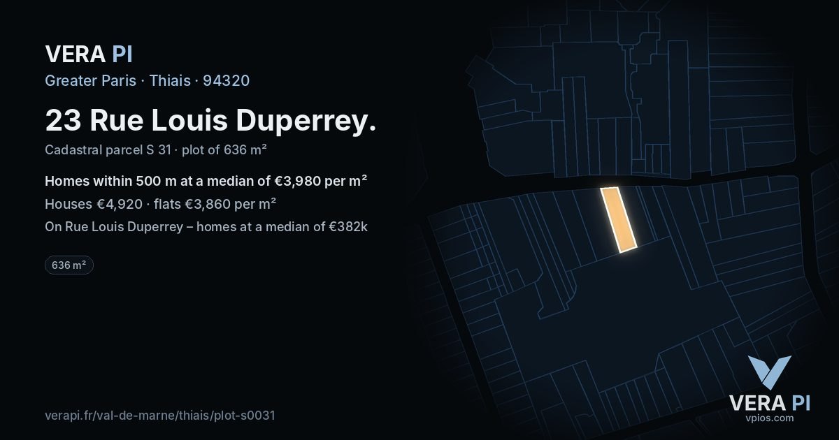 23 Rue Louis Duperrey, Thiais at night – the plot lit, the parcels around coloured by the prices near them