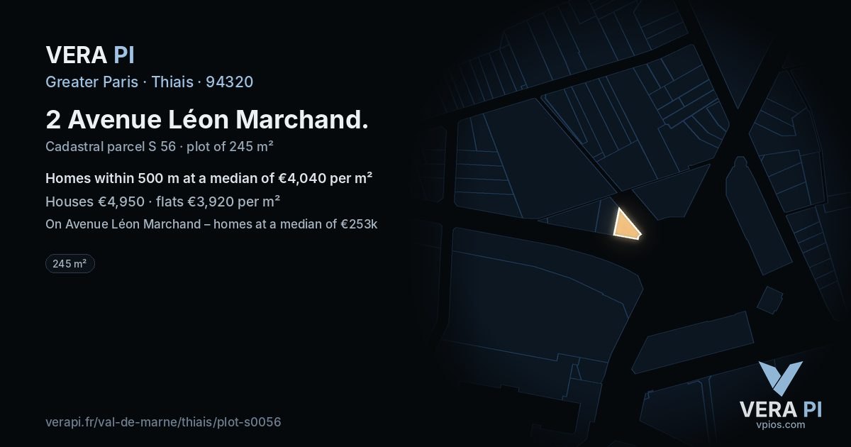 2 Avenue Léon Marchand, Thiais at night – the plot lit, the parcels around coloured by the prices near them