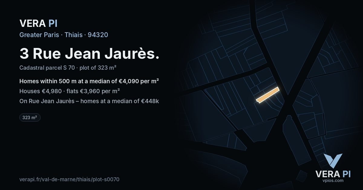 3 Rue Jean Jaurès, Thiais at night – the plot lit, the parcels around coloured by the prices near them