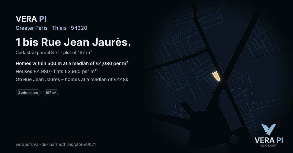 1 bis Rue Jean Jaurès, Thiais at night – the plot lit, the parcels around coloured by the prices near them