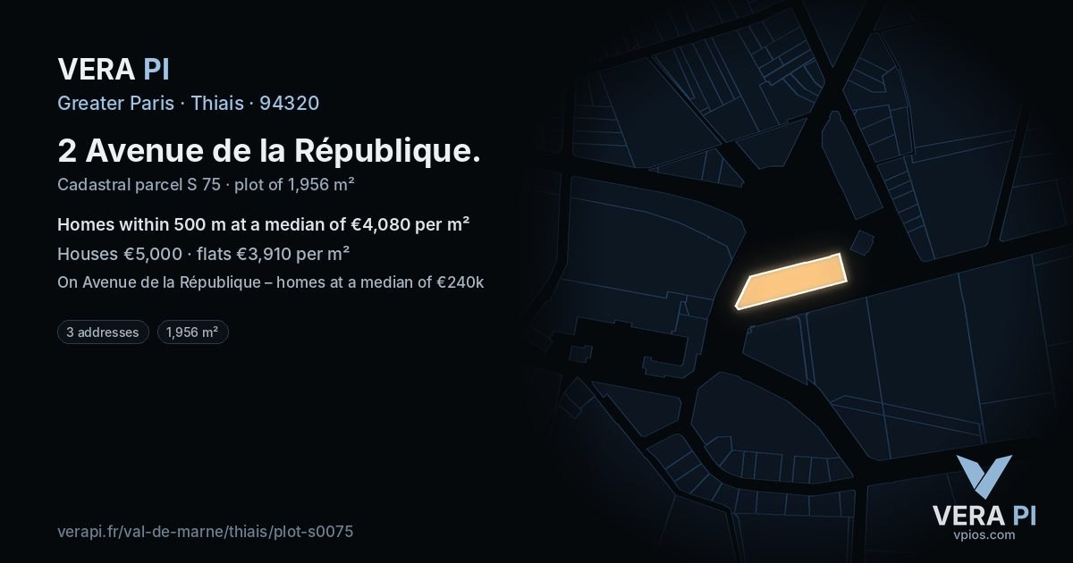 2 Avenue de la République, Thiais at night – the plot lit, the parcels around coloured by the prices near them