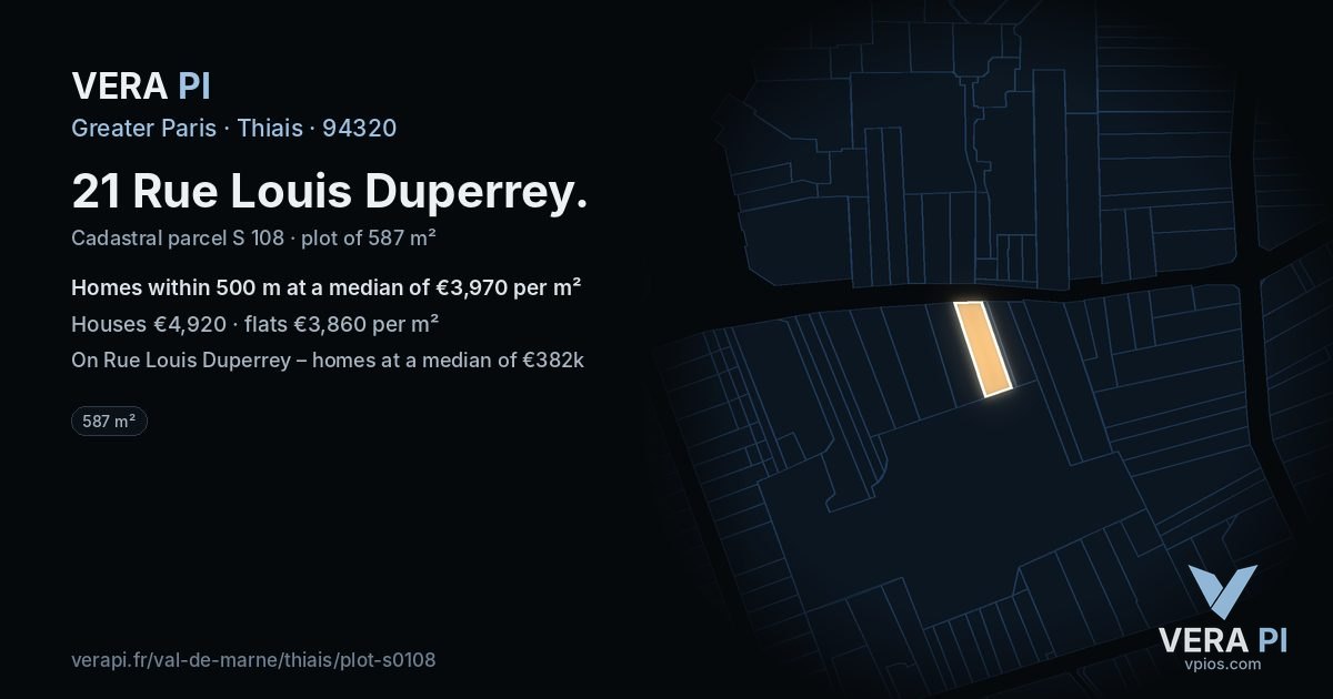 21 Rue Louis Duperrey, Thiais at night – the plot lit, the parcels around coloured by the prices near them